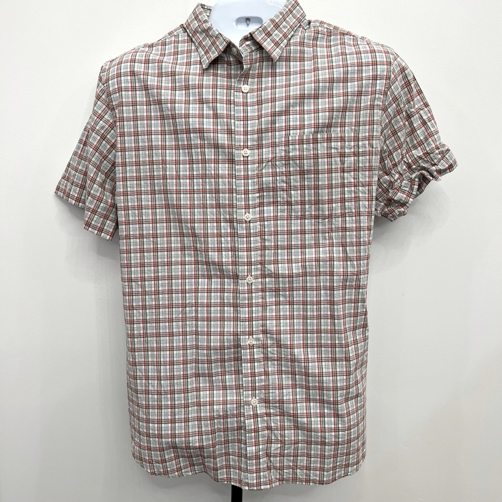 Banana Republic Factory XL Slim Fit Green Red Stripe Short Sleeve Buttondown